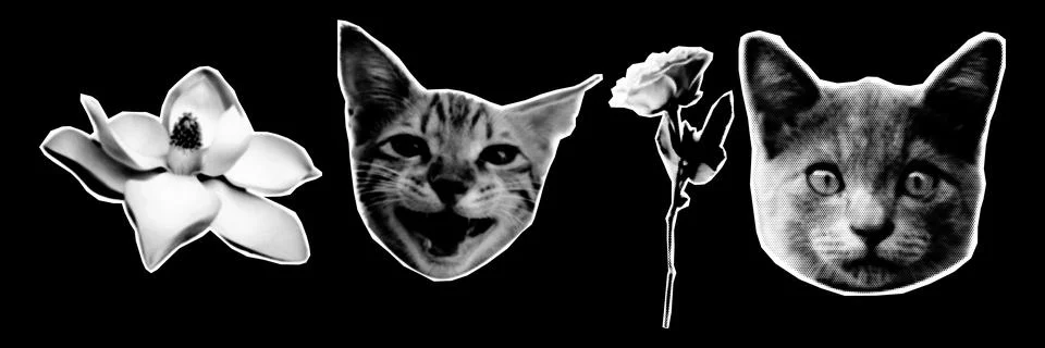 Collage design elements in trendy dotted pop art style. Retro halftone effect Stock Illustration