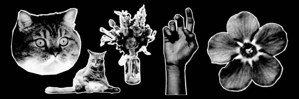 Collage design elements in trendy dotted pop art style. Retro halftone effect Stock Illustration