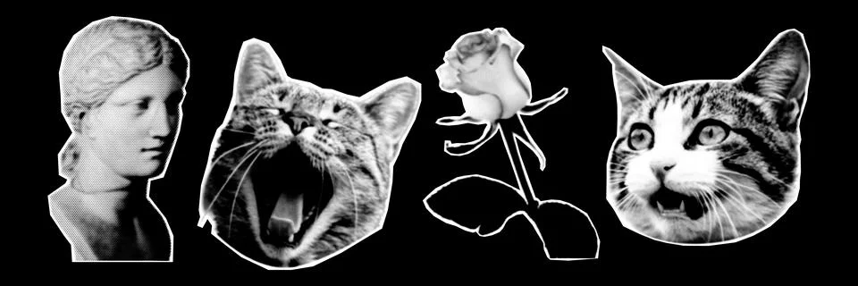 Collage design elements in trendy dotted pop art style. Retro halftone effect イラスト素材