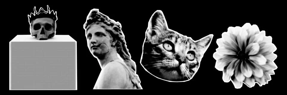 Collage design elements in trendy dotted pop art style. Retro halftone effe.. Illustrazione stock