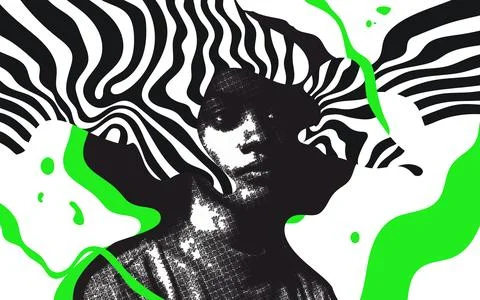 Collage design elements in trendy dotted pop art style Stock Illustration