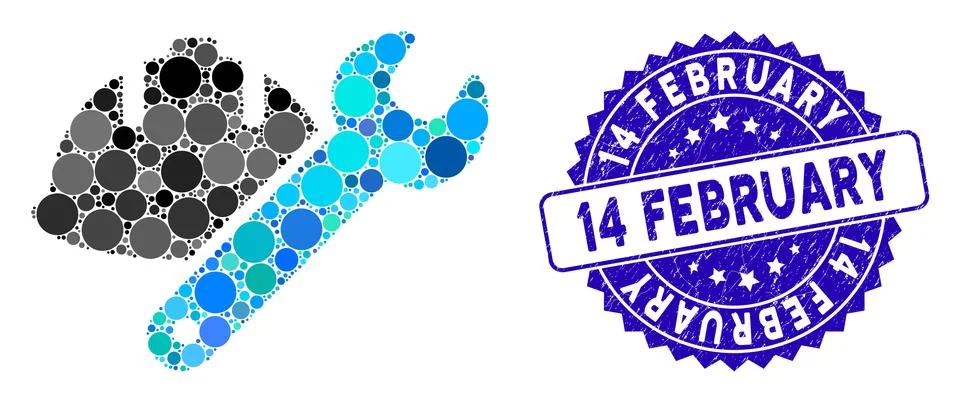 Collage Development Icon with Scratched 14 February Seal イラスト素材