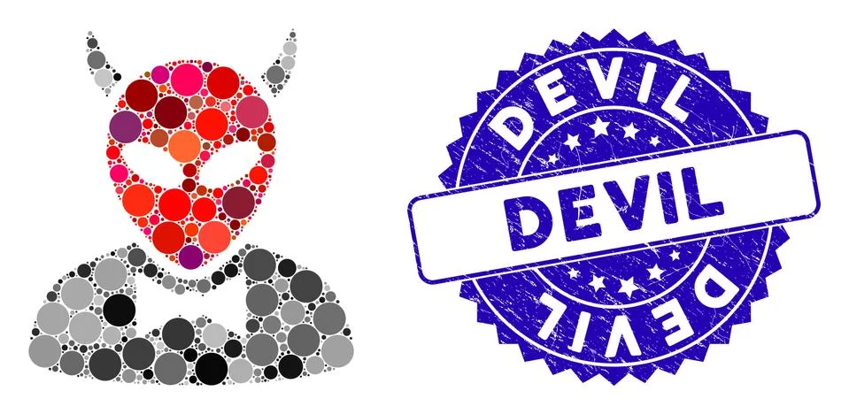 Collage Devil Icon with Scratched Devil Seal 스톡 일러스트