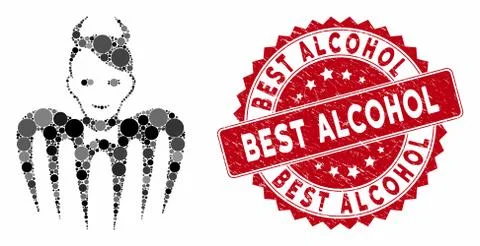 Collage Devil Spectre with Scratched Best Alcohol Seal Stock Illustration