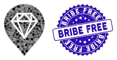Collage Diamond Map Marker Icon with Grunge Bribe Free Stamp Stock Illustration