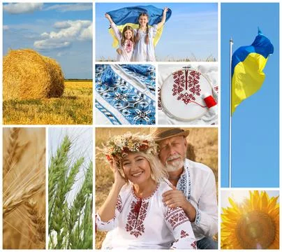 Collage with different beautiful photos devoted to Ukrainian culture Stock Photos