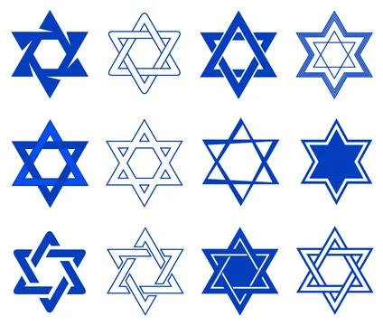 Collage of different blue Star of David illustrations Stock Illustration