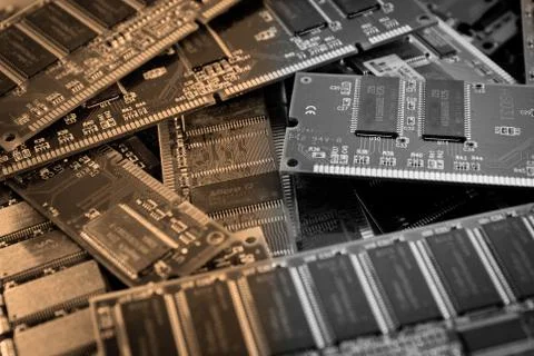 Collage of different  computer components Stock Photos