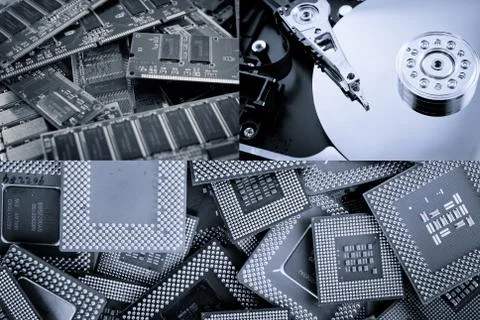 Collage of different  computer components Stock Photos