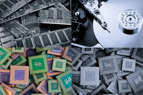 Collage of different  computer components Stock Photos