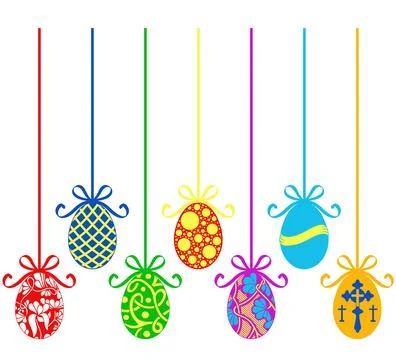 Collage of different hanging Easter egg decorations Stock Illustration