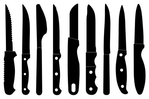 Collage of different kitchen knife illustrations Stockillustratie