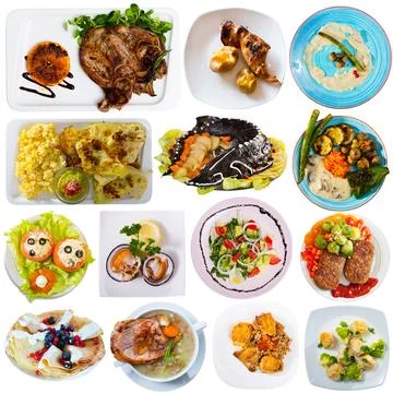 Collage of different meals isolated Stock Photos