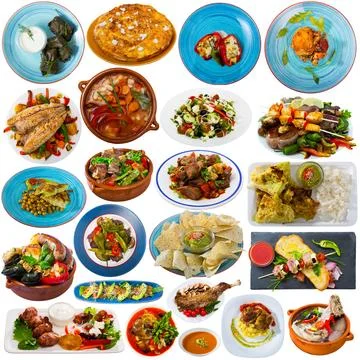 Collage of different meals isolated Stock Photos