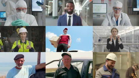 Collage of different people demonstrating different professions Stock Footage 130891861