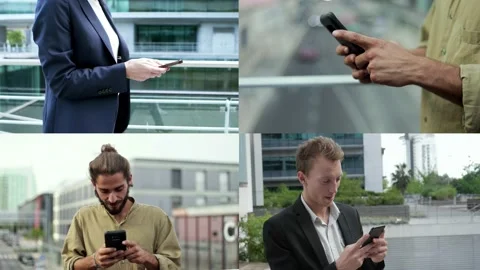Collage of different people using smartphone Stock Footage 132940215