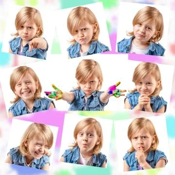 Collage of different portraits of the same cute girl Stock Photos