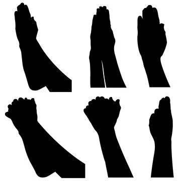 Collage of different praying hands silhouettes Illustrazione stock
