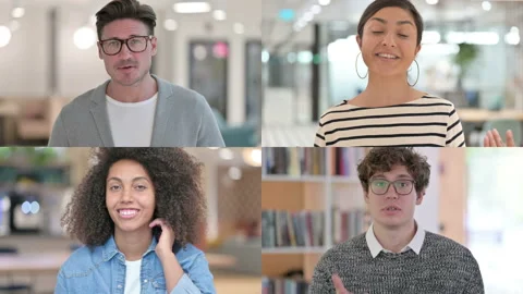 Collage of Different Races People Talking on Video Call Stock Footage 162956746
