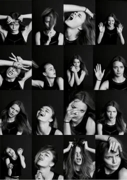 Collage with different types of human emotion. The diversity  their Stock Photos