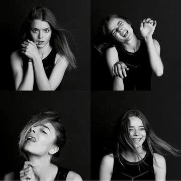 Collage with different types of human emotion. The diversity their Stock Photos