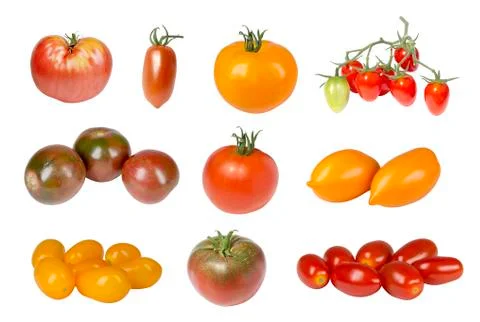 A collage of different varieties of tomatoes Stock Photos