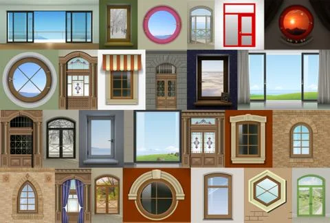 Collage of different windows Stock Illustration