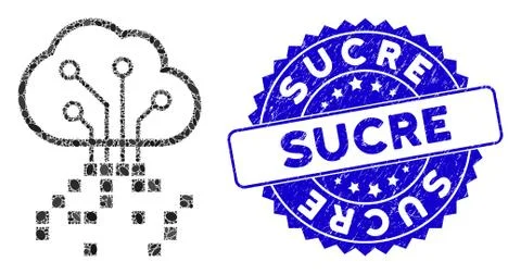 Collage Digital Cloud Icon with Textured Sucre Seal 스톡 일러스트