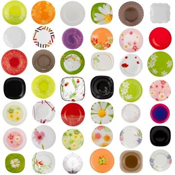 Collage of dinner plates Stock Photos