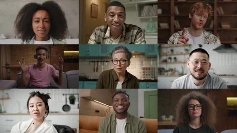 Collage of Diverse Adults Talking to Camera Stock Footage 307598792