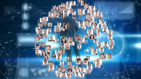 Collage of diverse faces forming globe shape over digital network connections 스톡 동영상 305133450