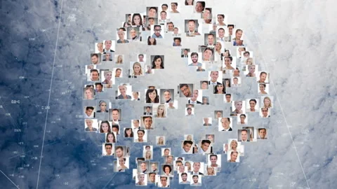 Collage of diverse faces forming globe shape over network connections animation Stock Footage 305620462