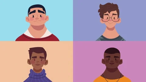 Collage of diverse male faces motion with various expressions and styles fo.. Stock Footage 338316400