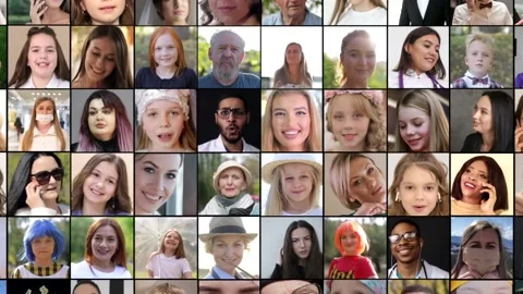 Collage of diverse multiethnic and different age people expressing emotions. Stock Footage 152626505