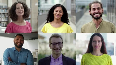 Collage of diverse people looking at camera Stock Footage 120978899