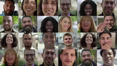 Collage of diverse people looking at camera Stock Footage 122131766