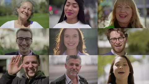 Collage of diverse people looking at camera Stock Footage 122526880