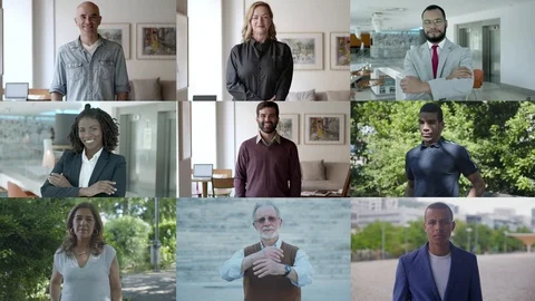 Collage of diverse people looking at camera Stock Footage 123644861