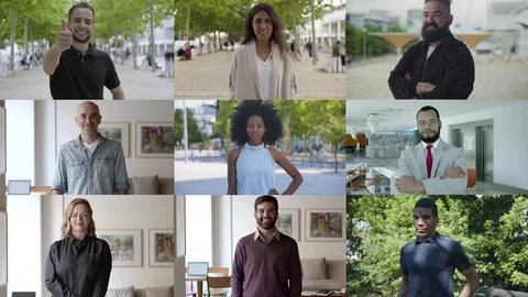 Collage of diverse people looking at camera Stock Footage 123925267