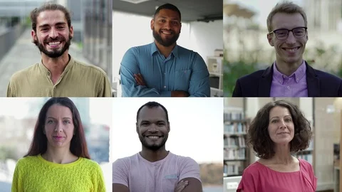 Collage of diverse people smiling at camera Video stock 120978835