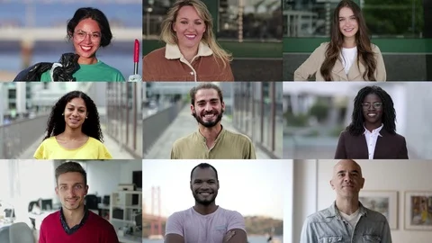 Collage of diverse people smiling at camera Stock Footage 121914423