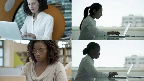 Collage of diverse women using laptops Stock Footage 120597775