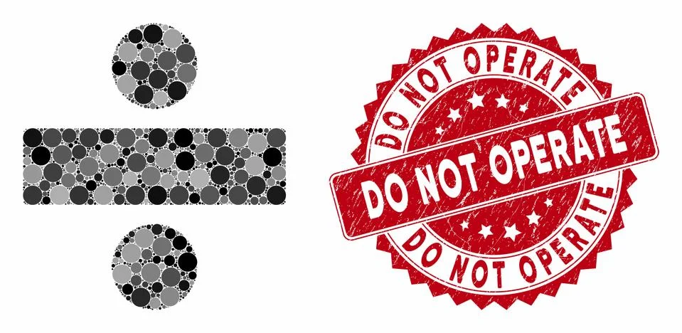 Collage Divide Math Operation with Distress Do Not Operate Stamp Stock Illustration
