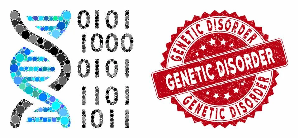 Collage DNA Binary Code with Distress Genetic Disorder Seal Stock Illustration