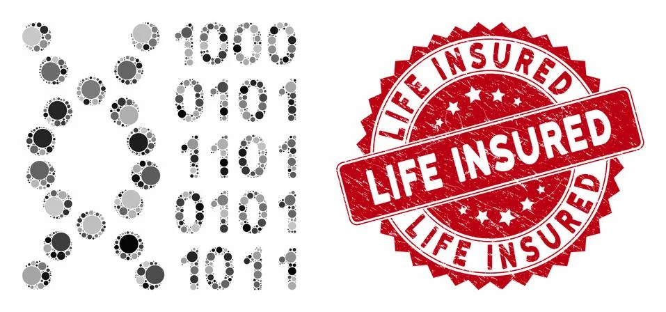 Collage DNA Code with Distress Life Insured Seal Stock Illustration