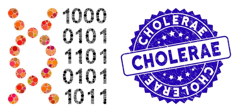 Collage DNA Code Icon with Scratched Cholerae Seal 스톡 일러스트
