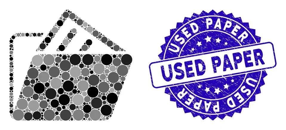 Collage Document Folder Icon with Grunge Used Paper Seal Stock Illustration