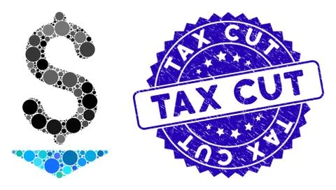 Collage Dollar Down Icon with Distress Tax Cut Seal Stock Illustration