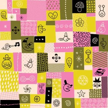 Collage doodle seamless pattern Stock Illustration
