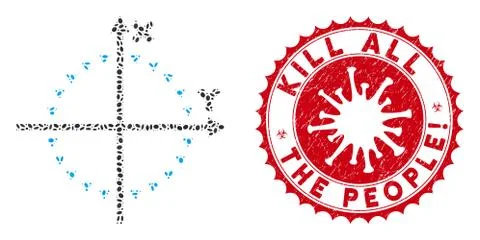 Collage Dotted Circle Plot Icon with Coronavirus Distress Kill All the People Stock Illustration